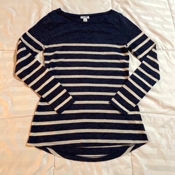 🧡 Old Navy Tunic Long Sleeve Tee Blue White Small - Picture 1 of 4